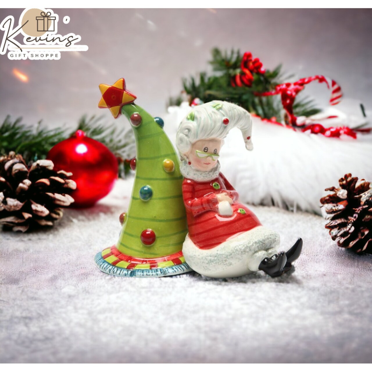 Ceramic Christmas Decor Mrs. Claus Waiting For Santa Salt and Pepper Shakers